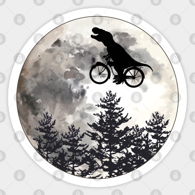 Dinosaur lover cyclist on the moon in forest Sticker by Collagedream